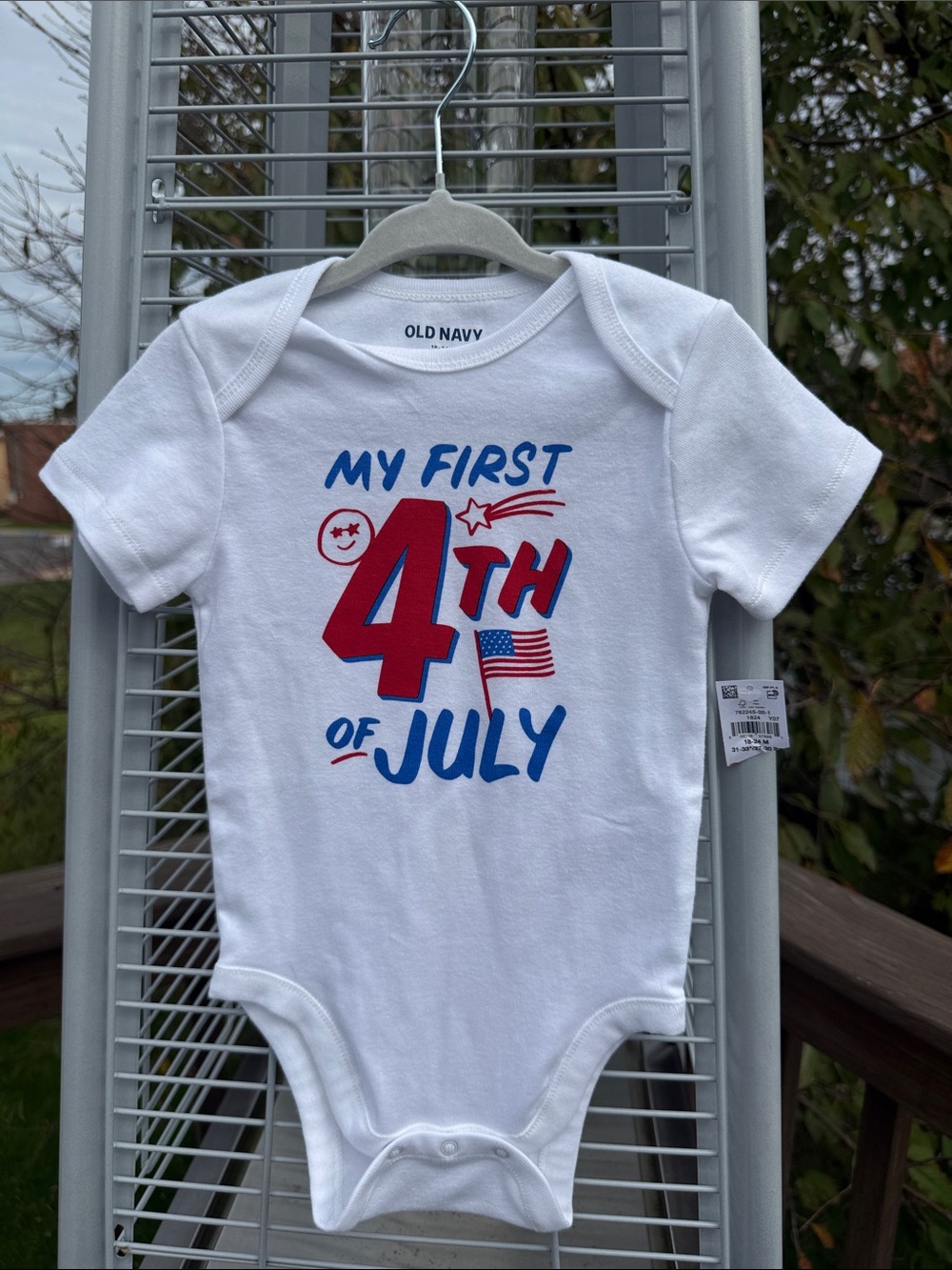 Old Navy White "My First 4th of July" Baby One-Piece Bodysuit